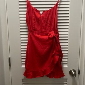 Sunny Oasis Coral Ruffled Faux-Wrap Mini Dress